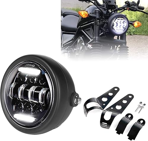 Faro LED aprobado por DOT de 5-34 pulgadas con soporte de montaje de cubo compatible con motocicleta Honda Shadow 750 Rebel 500 Café Racer Bober disponible en Yaxa Costa Rica