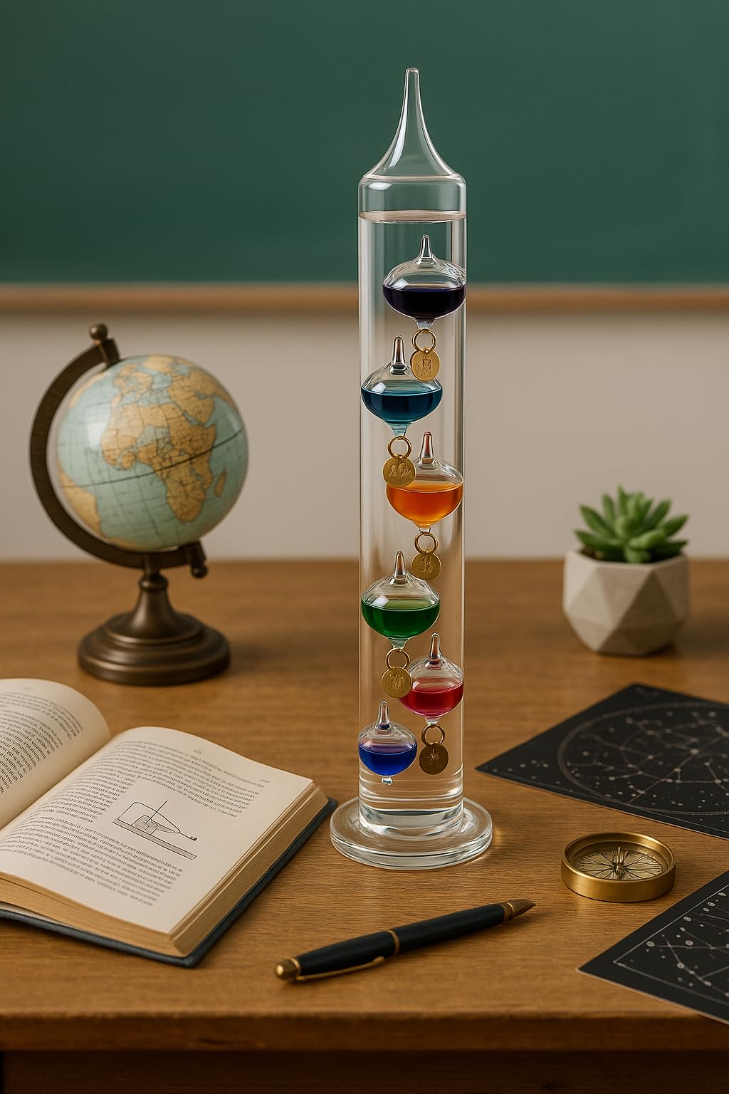 Tubo di vetro del termometro Galileo 40 cm, esterno o interno, analogico, palle galleggianti
