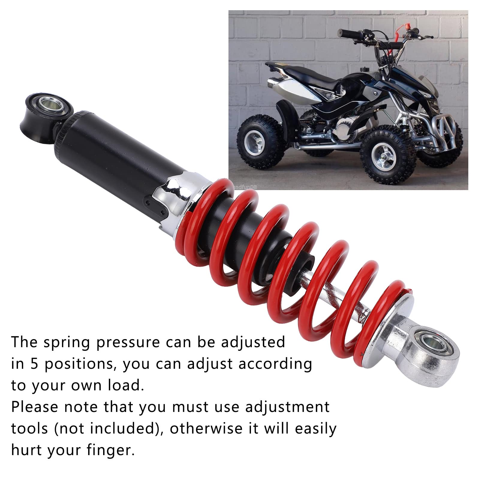 Amortisseur ATV, 250 mm/9,8 pouces 5 niveaux réglables en alliage d'acier arrière de remplacement pour TaoTao 50cc-125cc Go Kart ATV 250mm Quad Amortisseur Vélo Autocycle Accessoires
