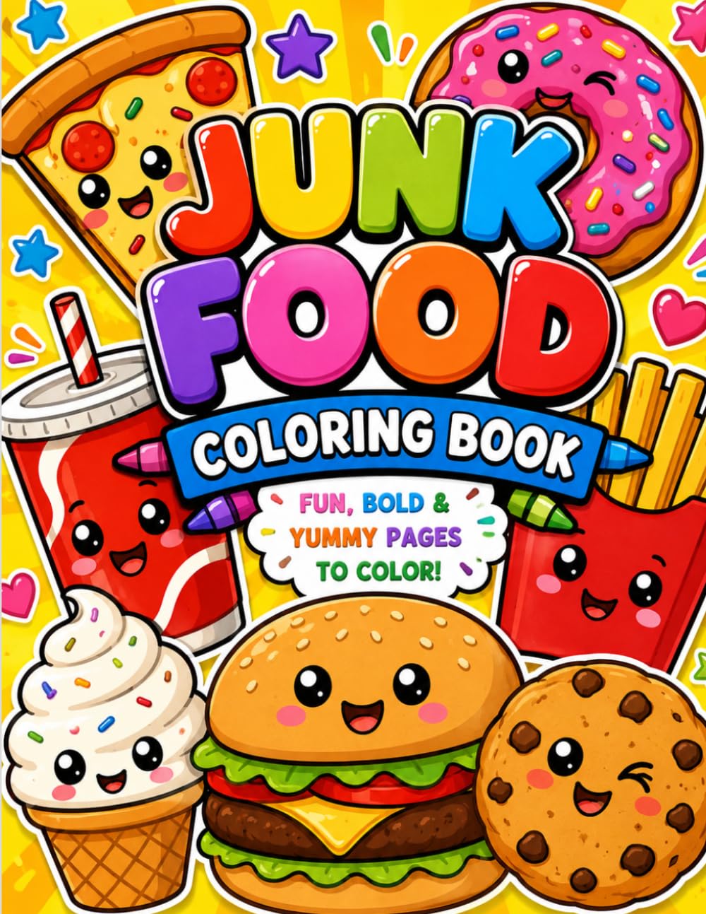 Junk Food Coloring Book for Kids Ages 4-8: Fun Fast Food, Burgers, Pizza, Donuts, Ice Cream, Fries, Cupcakes & Sweet Treats