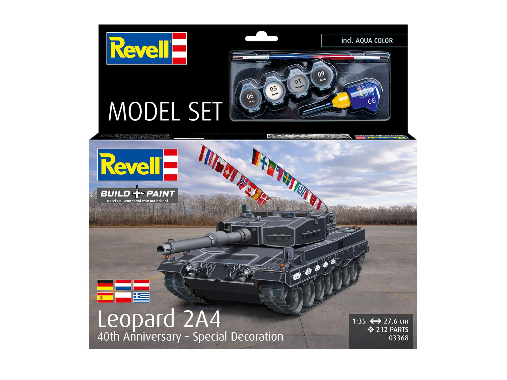Revell 63368 Zestaw modeli Leopard 2A4 Tank - specjalna dekoracja 40. rocznica skali 1:35 niezabudowany/niepomalowany plastikowy model zestaw z akcesoriami