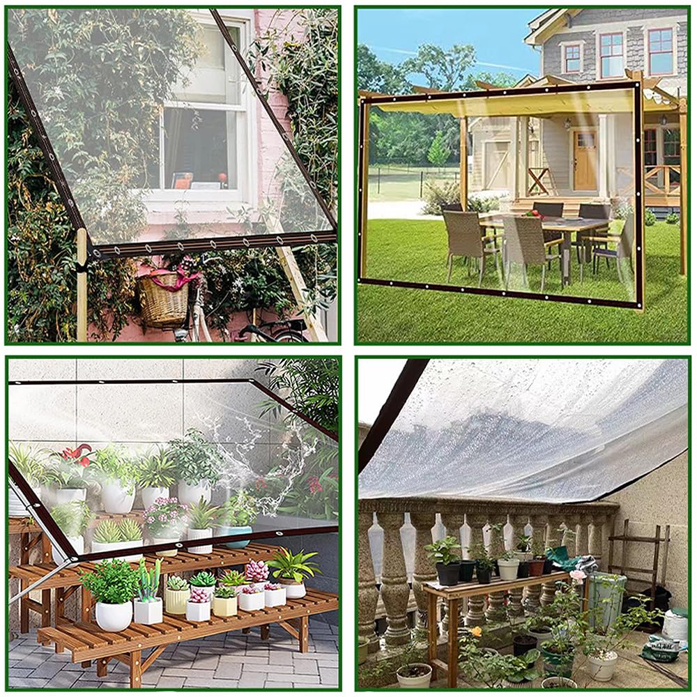 Lona Impermeable Transparente con Ojales,Plastico para Invernadero,Lona Impermeable Exterior,Lona de Plástico Transparente,PVC Resistente al Viento,para Plantas, jardín, Muebles(3MX4M)