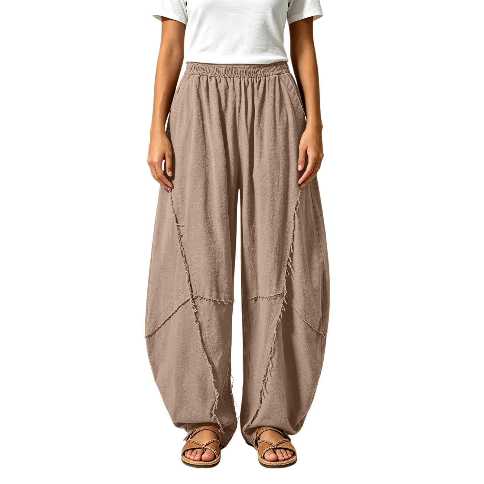 Pantaloni estivi da donna, per il tempo libero, con tasche, leggeri | Pantaloni svasati, in tinta unita, stile boho, eleganti, da donna, comodi, da spiaggia, per tutti i giorni, casual
