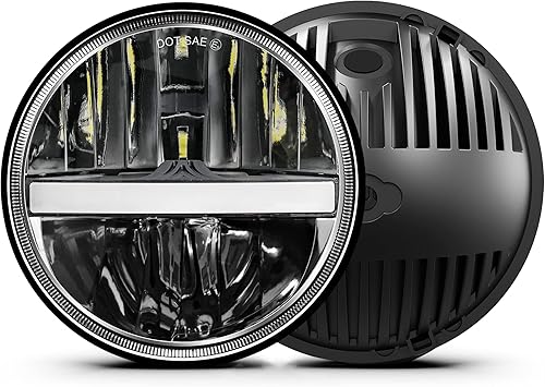 UNI-SHINE J003T - Par de faros delanteros led de 7, color ámbar y blanco, ojos de ángel, homologado por DOT y E-Mark, haz de luz alta y baja de