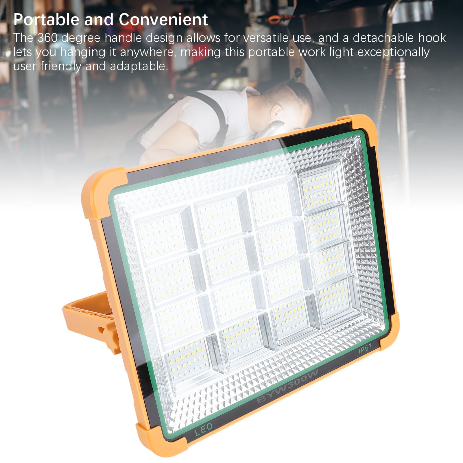 Luce Lavoro Solare a LED, 4 Modalità Luce Lavoro Solare, 300W 25000LM Ricaricabile Luce Lavoro di Emergenza Faro di Inondazione con Staffa per Meccanico Campeggio Pesca