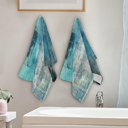 Miniatura 4 de Juego de 2 toallas de mano modernas color turquesa turquesa y verde azulado, toalla de baño suave y altamente absorbente, toalla de baño pequeña,