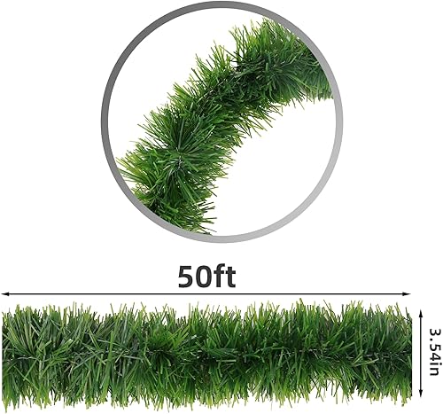 Miniatura 3 de Guirnalda verde de Navidad, 50 pies, tallos de oropel vegetal, no iluminados, decoración de guirnalda suave para árbol, escaleras, barandilla,
