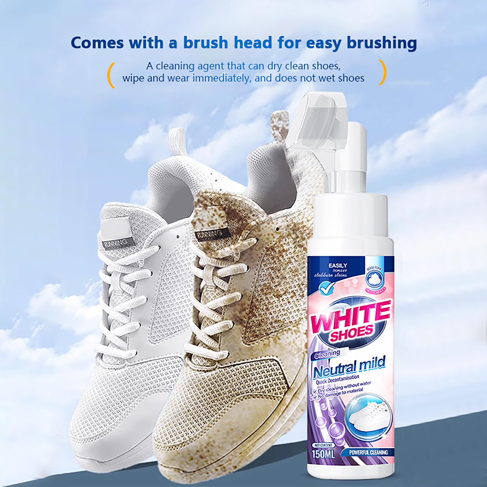150ml Sneaker Reiniger - Reinigungs Aufhellschaum Für Schuhe, Sofort hellweiße Schuhe, Neu Multifunctional Foam No-Rinse Cleaner für Sneaker Canvas Leder Wanderstiefel(6 Stück)