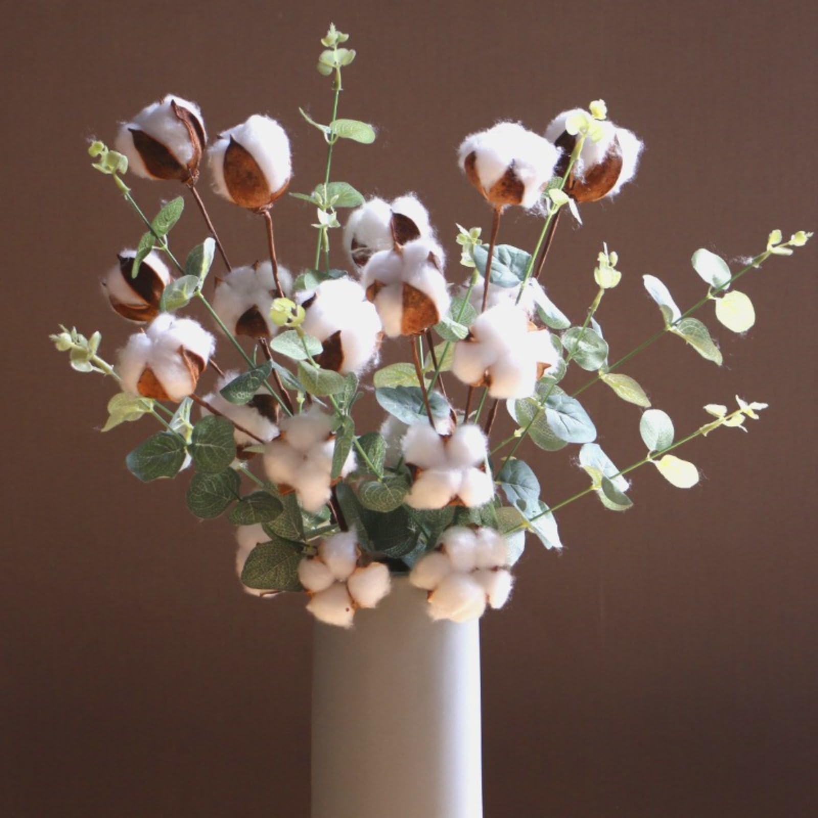 Fleurs séchées en coton avec 4 feuilles d'eucalyptus