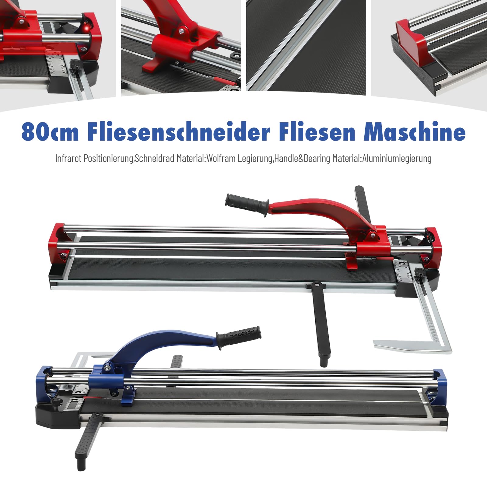 80 cm cortador de azulejos doble rieles y soportes Manual con posicionamiento infrarrojo de precisión Herramientas manuales cortaazulejos para corte de precisión (rojo)