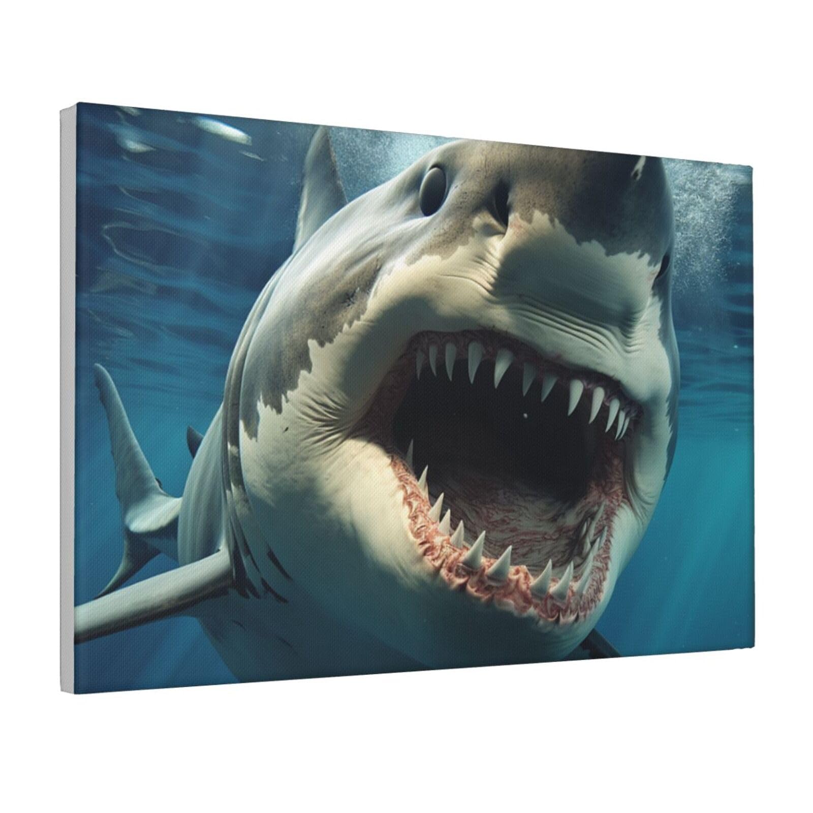 Framed Wall Art for Living Room Art Work, Shark Mouth Picture Prints Modern Office Wall Paintings Poster Aesthetic Wall Decorations for Home Decor Ready To Hang 8"x12"