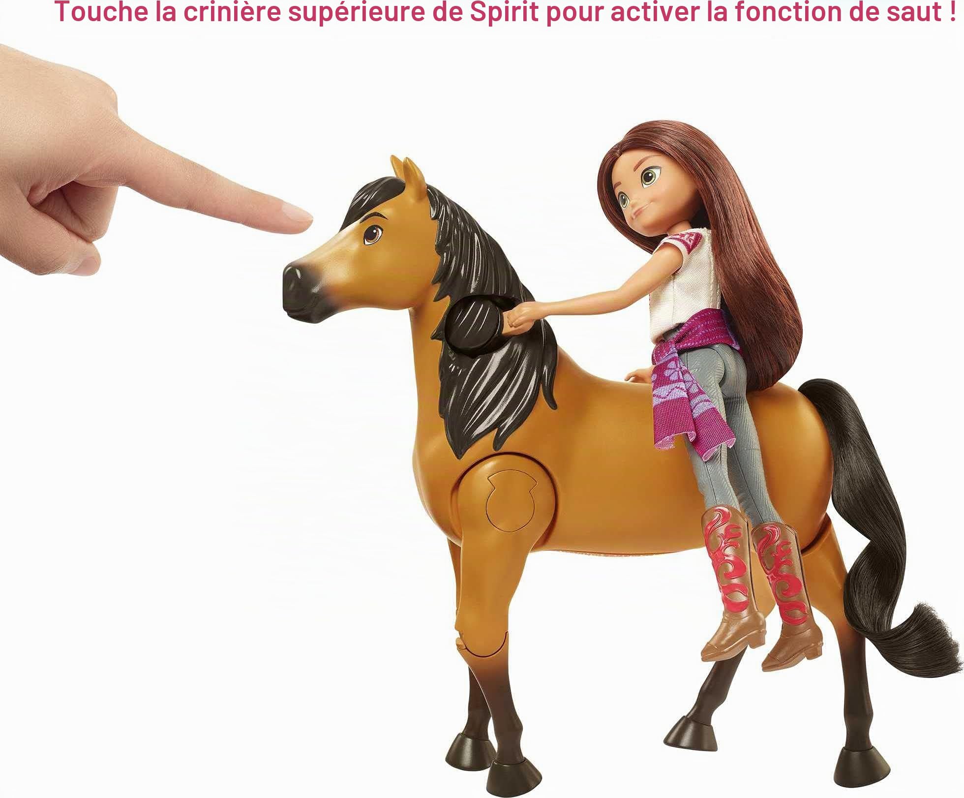 Spirit L'indomptable, coffret poupée Lucky et figurine cheval Spirit articulé, accessoires fidèles au film inclus, jouet pour enfant, GXF95