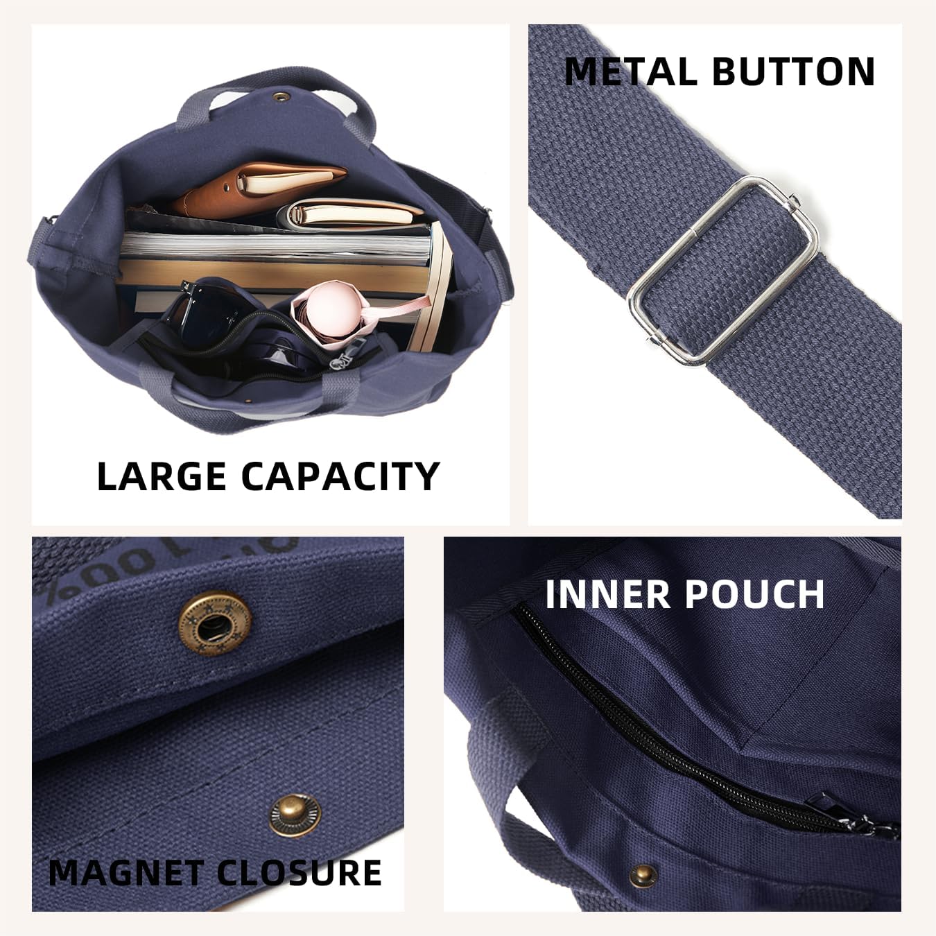 Canvas Tote Bag For Women inside out bag Crossbody Handbag with Adjustable Strap and Coin Purse for Work,Travel,Grocery - Image 3