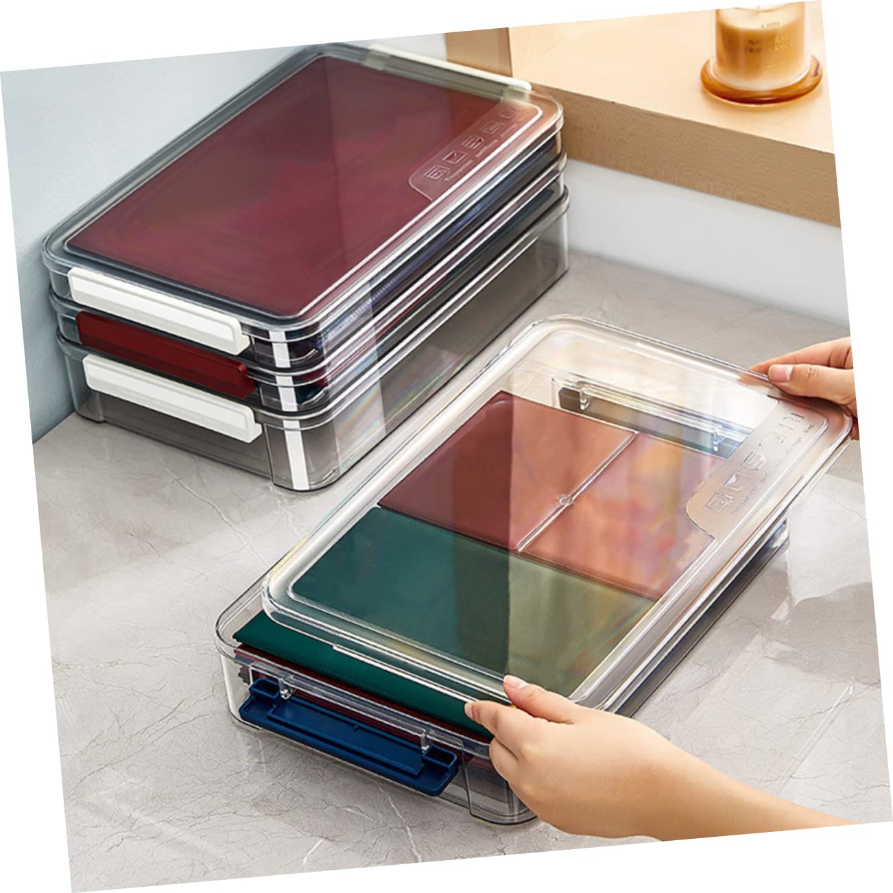 SHINEOFI Caja de Clasificación de Archivos Organizador de Documentos para Oficina Archivador Apilable Transparente Contenedor de Papel de Escritorio Caja de Almacenamiento Apilable