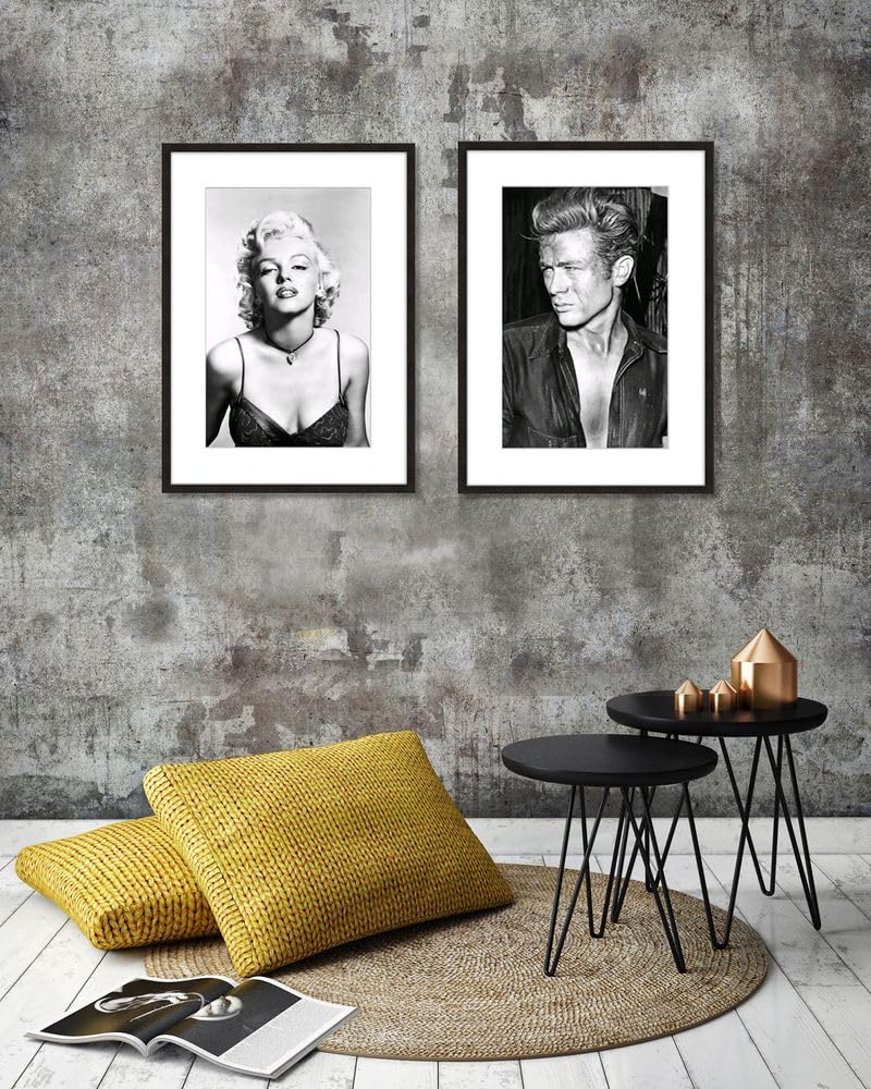 artissimo gerahmtes Poster 50x70 cm James Dean PE6575-SC – Schwarz-Weiß Bild mit Rahmen, Kunstdruck mit Passepartout, Hollywood Stars Wandbild Vintage Hochformat