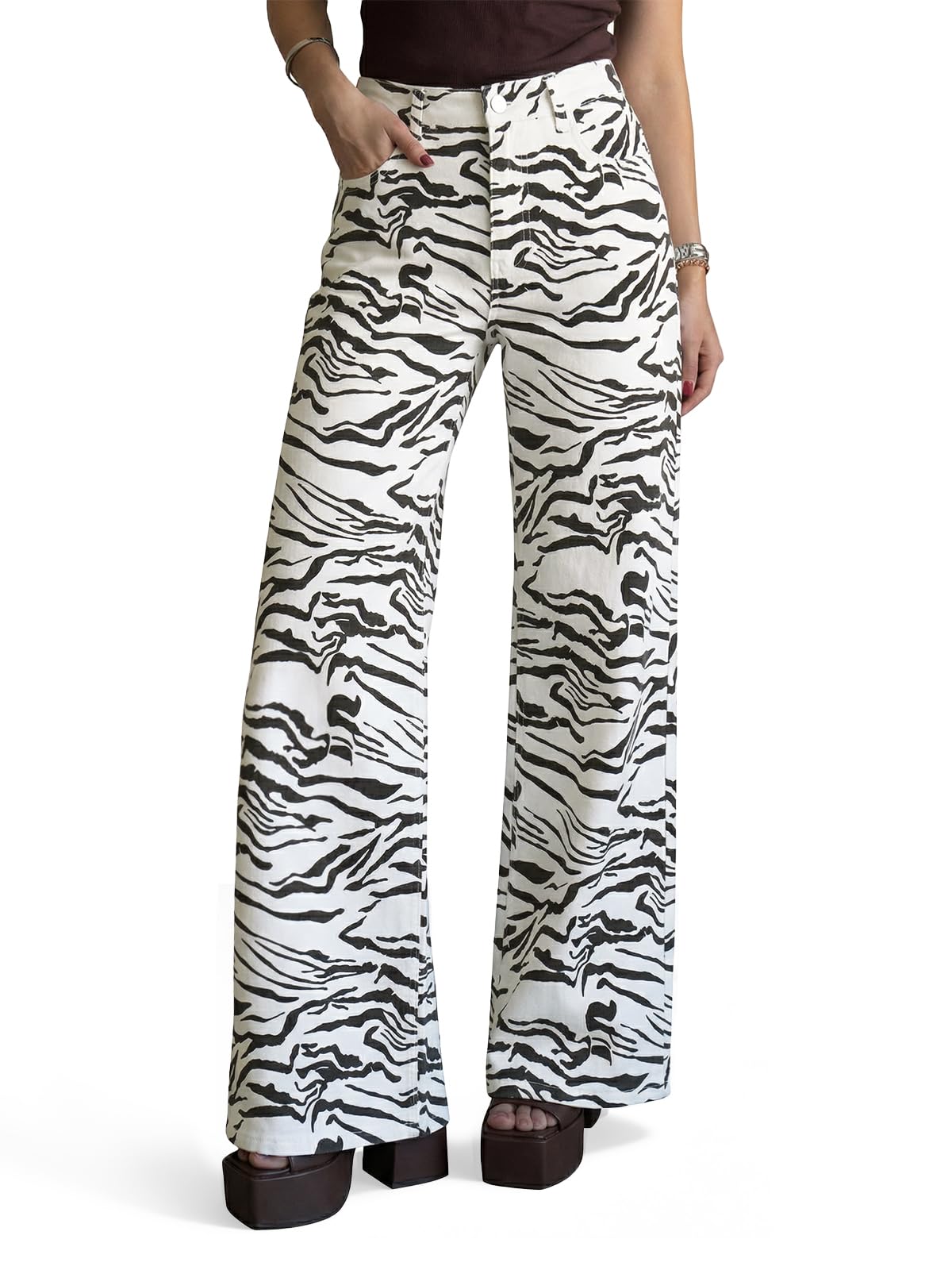 Cicy Bell Womens Wide Leg Jeans Leopard Baggy