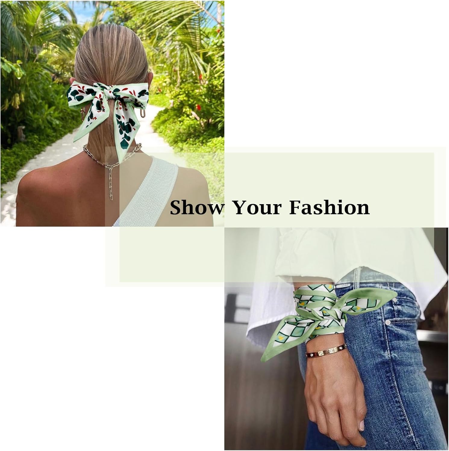 4Pcs Fashion Scarves for Women, Multifunctional Boho Scarves Headbands Satin Scarf for Bag Hair Accessories - Image 3
