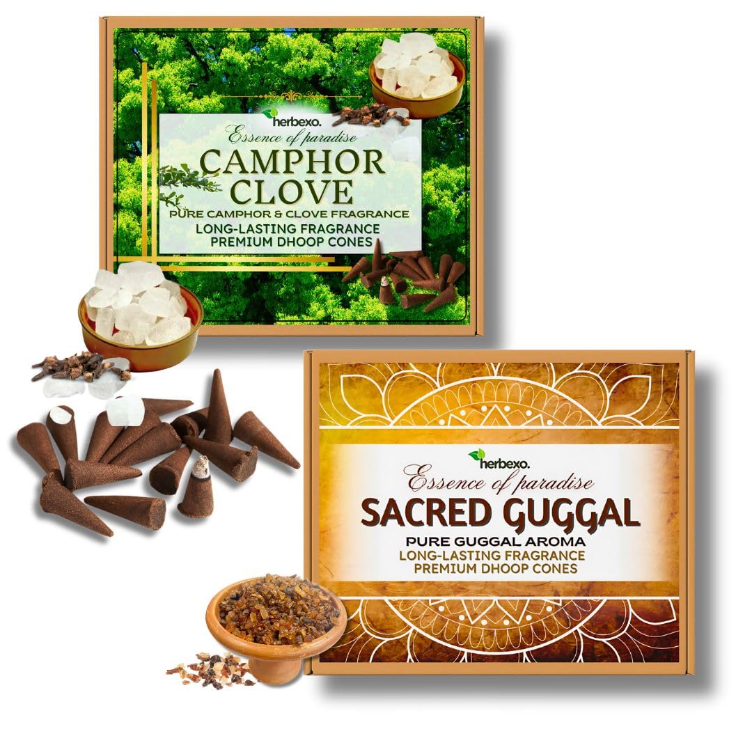 HERBEXO DHOOP Pure Camphor Clove Guggal Dhoop Cones for Pooja Meditation Daily Rituals Aromatic Incense Spiritual Home Fragrance-image-37