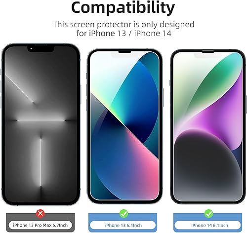 Miniatura 3 de NEW'C Paquete de 3 protectores de pantalla de vidrio para iPhone 14, 13, 13 Pro (6,1 pulgadas), antiarañazos, antihuellas, sin burbujas, dureza 9H,