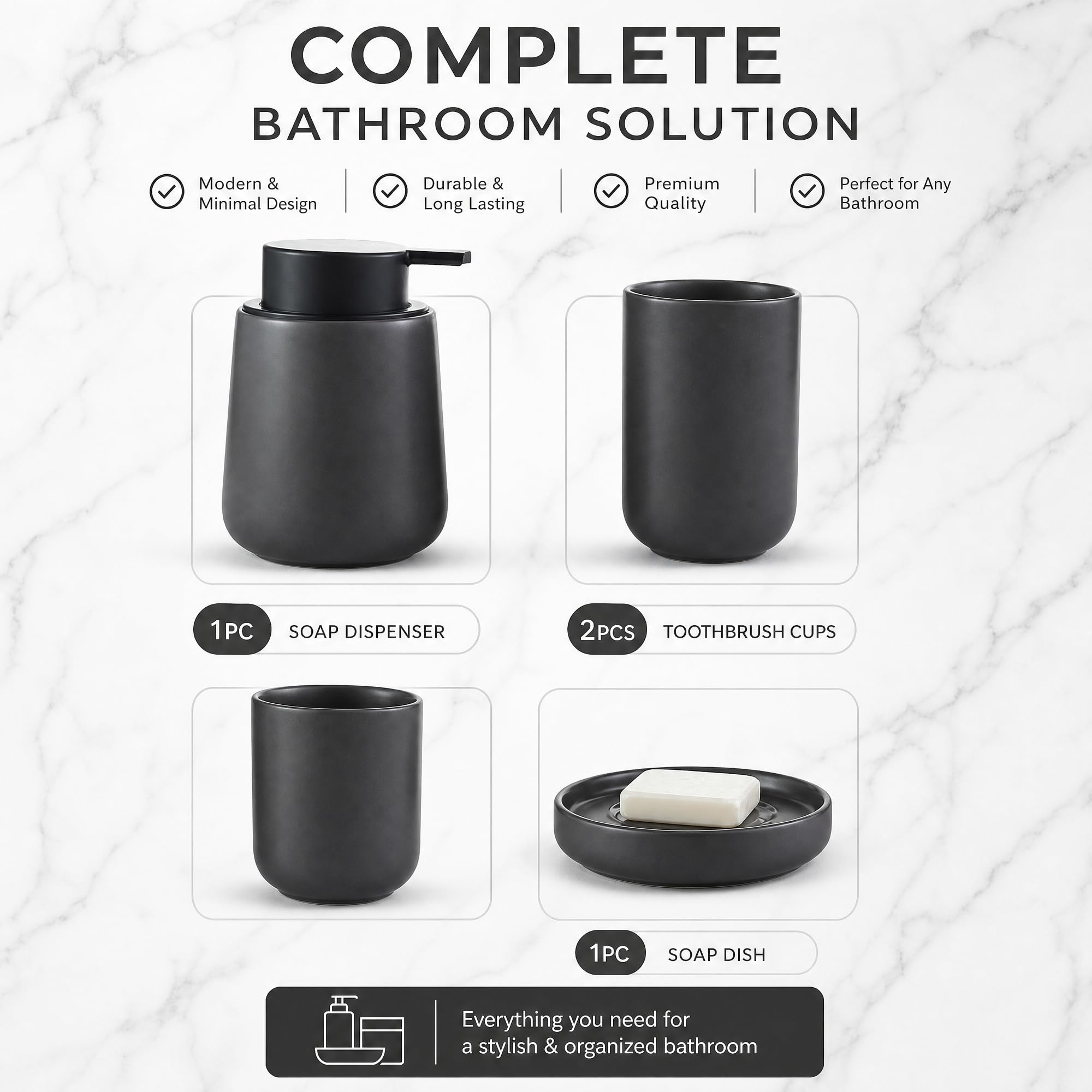Juego de accesorios de baño de cerámica, dispensador de jabón espumoso, juego de soporte para jabón de baño y cepillo de dientes, 4 piezas con dispensador de jabón, jabonera, soporte para cepillo de