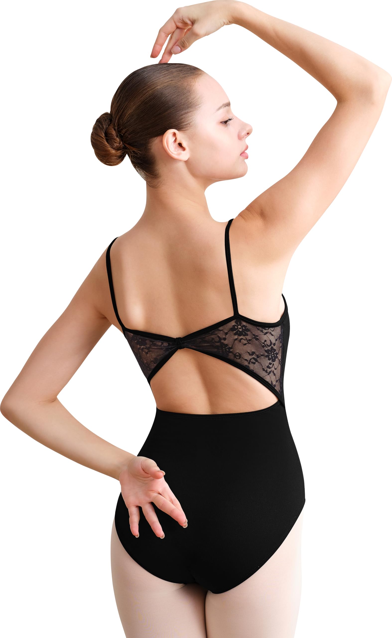 Damen Camisole Ballett Trikot für Tanz Rundhalsausschnitt, Full Front Futter, Spitze Bogen hinten