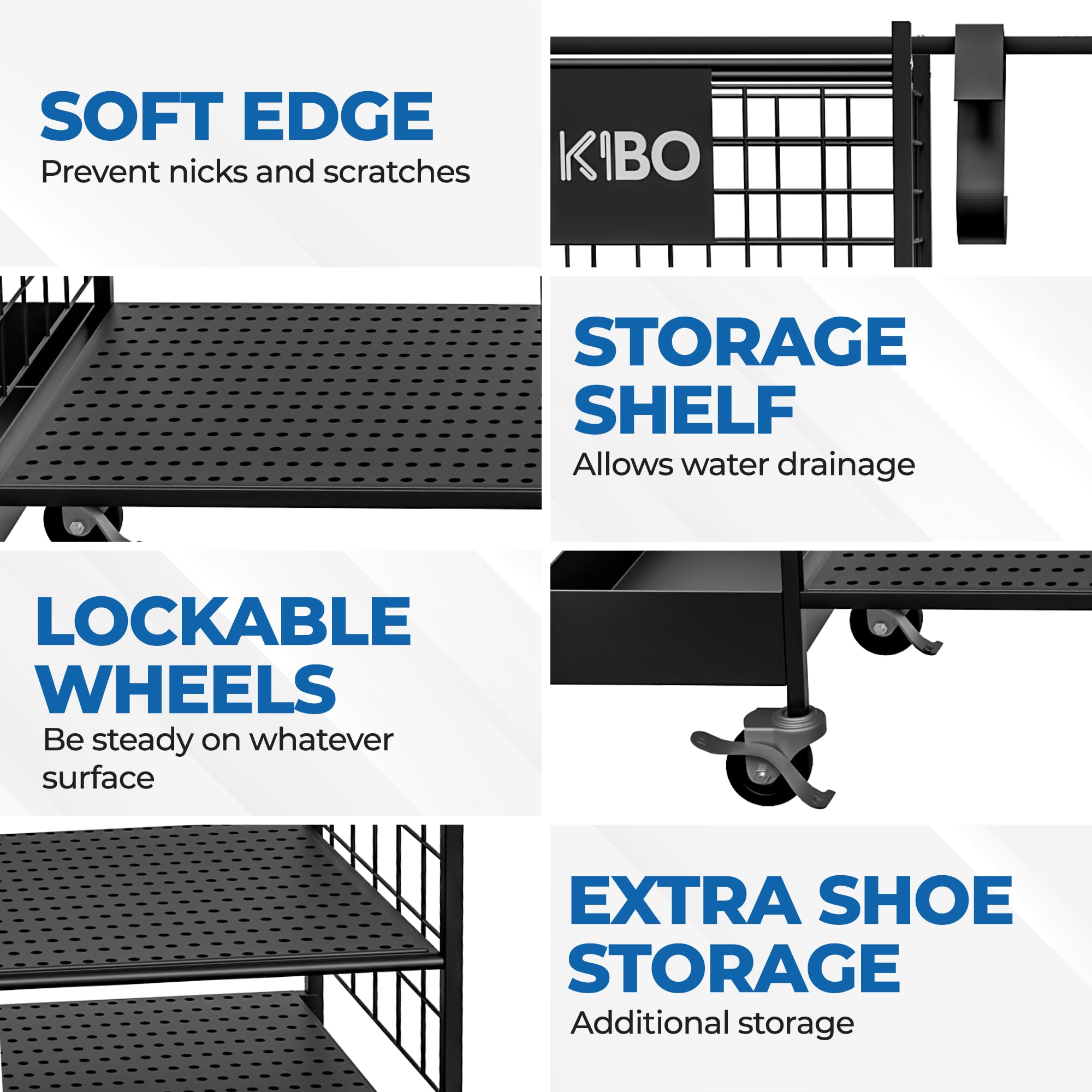 KIBO Organiseur de golf – Support de rangement de golf, noir avec roulettes, club de golf et sac de rangement, présentoir de garage pour accessoires de golf, y compris autocollants d'impact de golf
