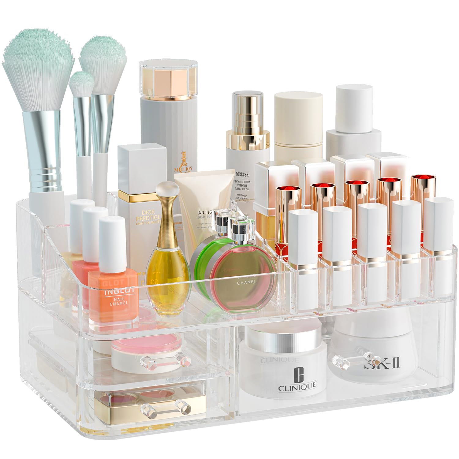 HEMTROY Clear Makeup Organizer for Vanity, Large Acrylic Bathroom Organizer Countertop with 3 Storage Drawers, Skin Care Organizer Storage Cosmetic,Nail Polish, Jewelry, Great for Stationery