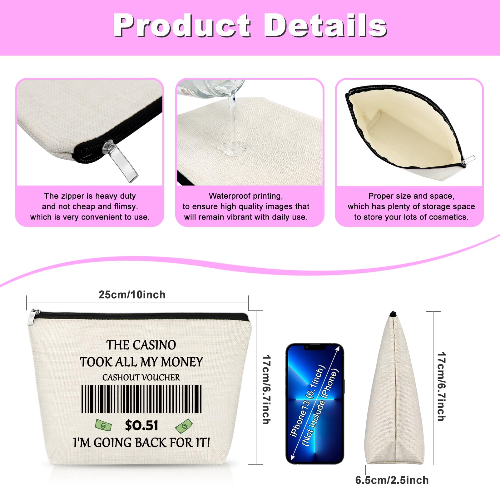 Gambler Gift Casino Lover Gift for Women Makeup Bag Gambling Lovers Gift Slot Machine Themed Gift for Gambler Friend Birthday Retirement Gift for Grandma Christmas Gifts Cosmetic Bag Travel Pouch