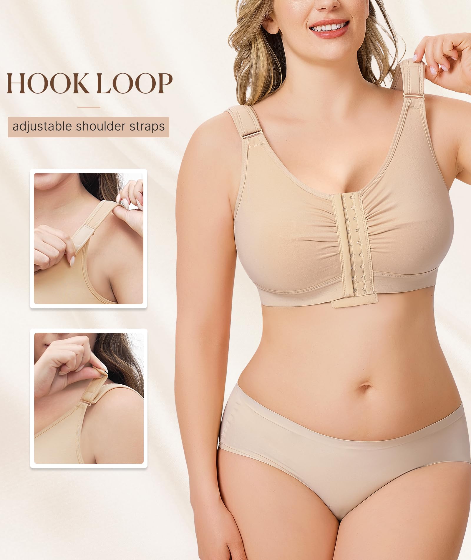 Junlan Postoperativer Kompressions-BH mit Vorderverschluss –Damen Postoperativer Sport BH Ohne Bügel Racerback Bequemer Bustier Nach Brust Op Verstellbarer Stütz- für die Erholungsphase