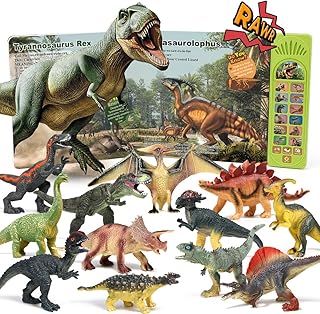 Dinosaur Toys with Interactive Sound Book for Kids 3-5, Dinosaur Book with Sound &12 Toy Dinosaurs Figures, Toddler Dinosaur Learning Toys for Boy, Dinosaur Gift for Boys Girl Age 4-7