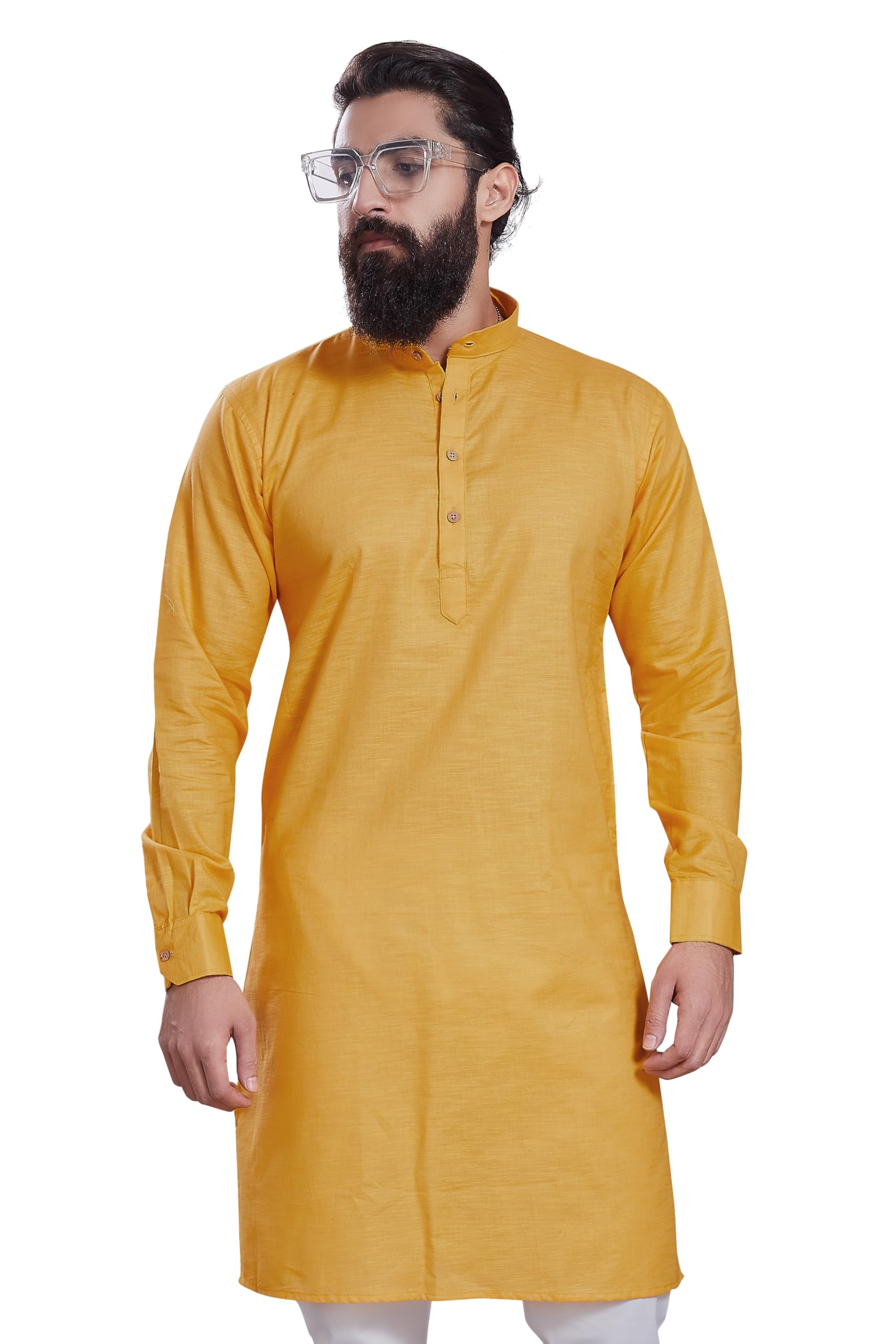 Divisive Men's Pure Cotton Only Slim Fit Kurta (Dkrt205_M_Yellow)