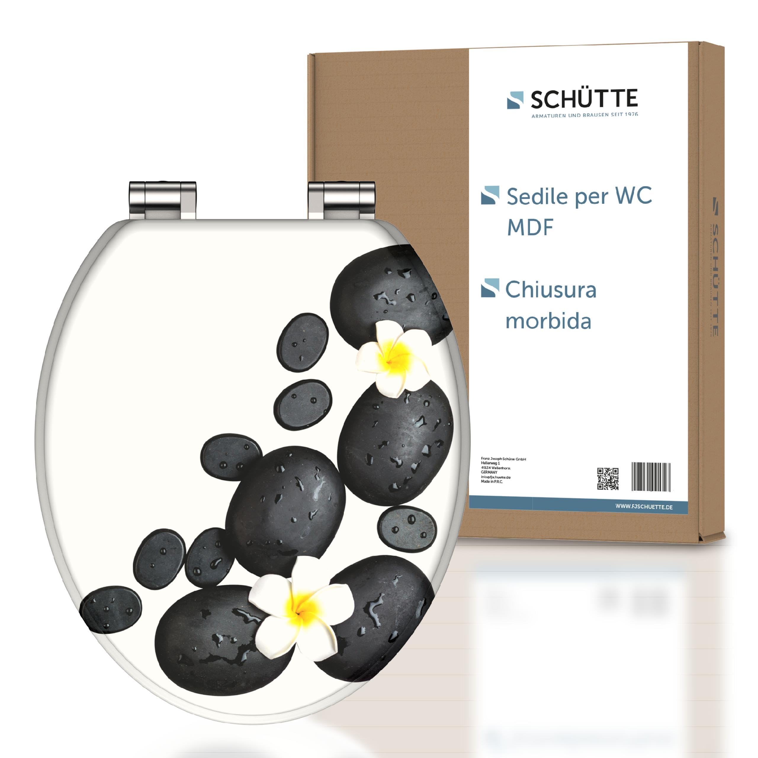 SCHÜTTE Tavoletta WC chiusura ammortizzata legno | Copriwater universali globo | Coperchio Water MDF | Sedile WC Universale | Asse Water | Fino a 250 kg | STONES