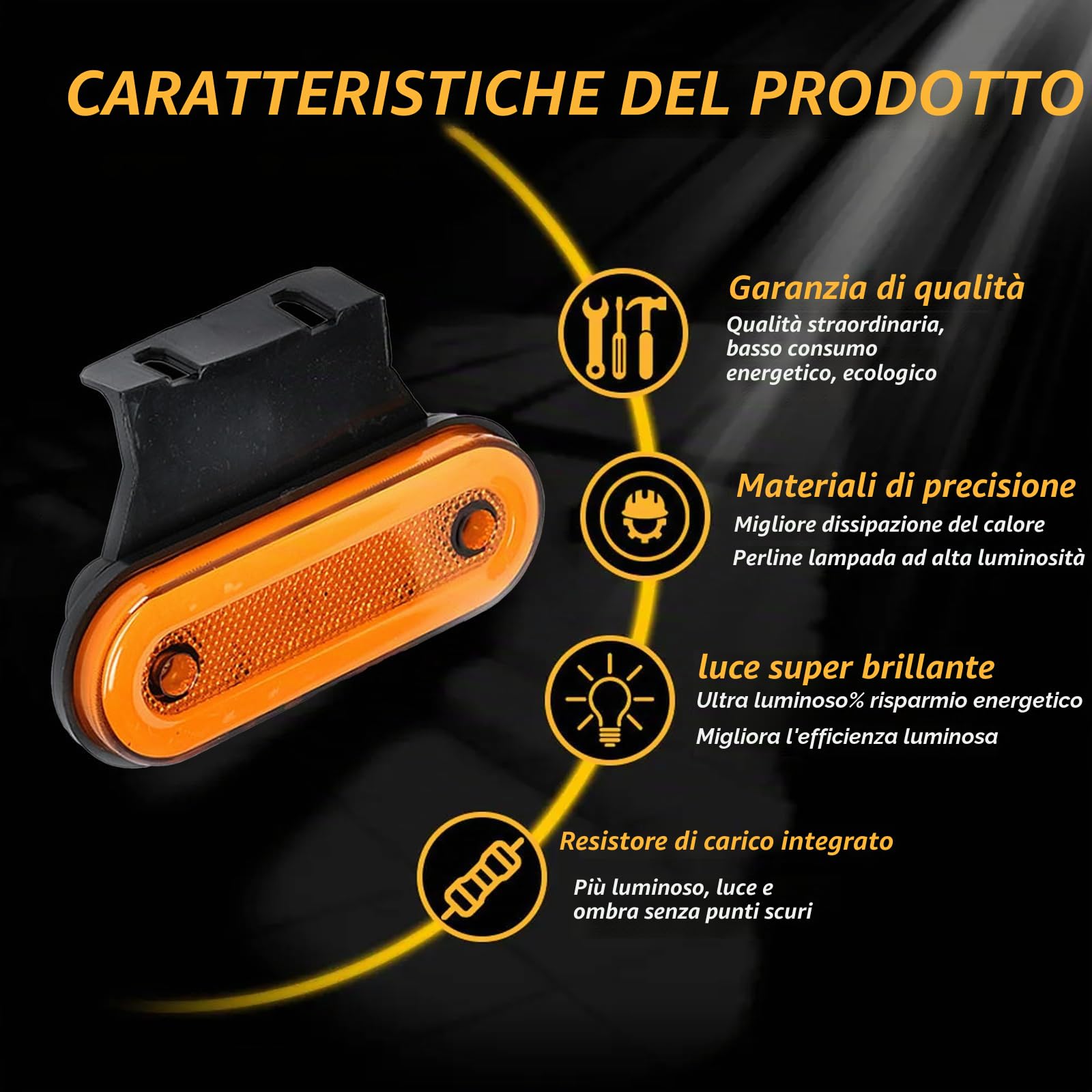 10 luci di posizione laterali a LED con supporto, luci di ingombro da 12-24V per camion, rimorchio, camper, furgone camper, autocarro, roulotte, luci di posizione anteriori e posteriori