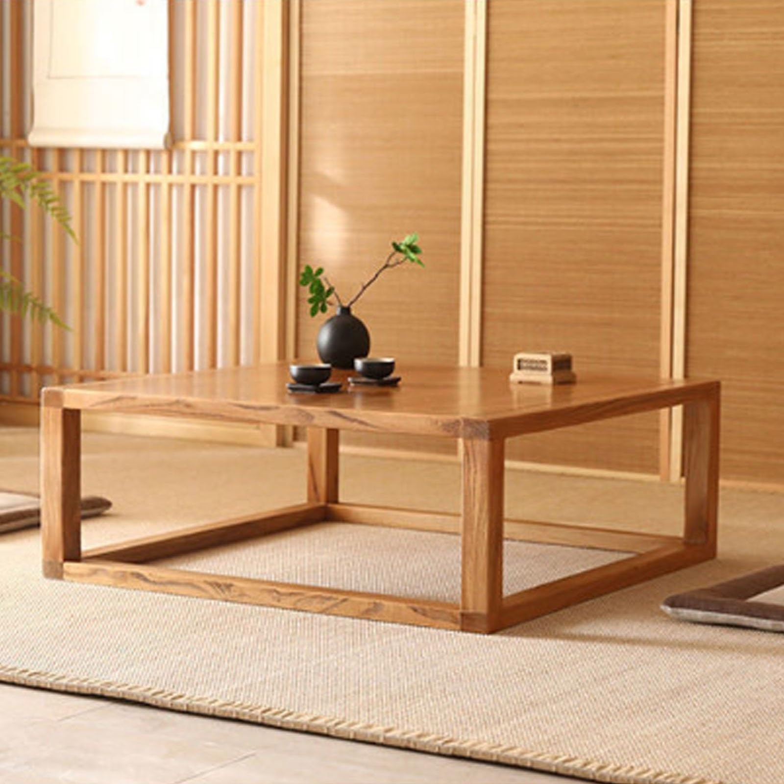 Stół Tatami, mały stolik kawowy z okienkiem wykuszowym z wiązu, stół Kang z litego drewna, japoński stół do kawy tatami, stół niski, kwadratowy stół, prosty stół t