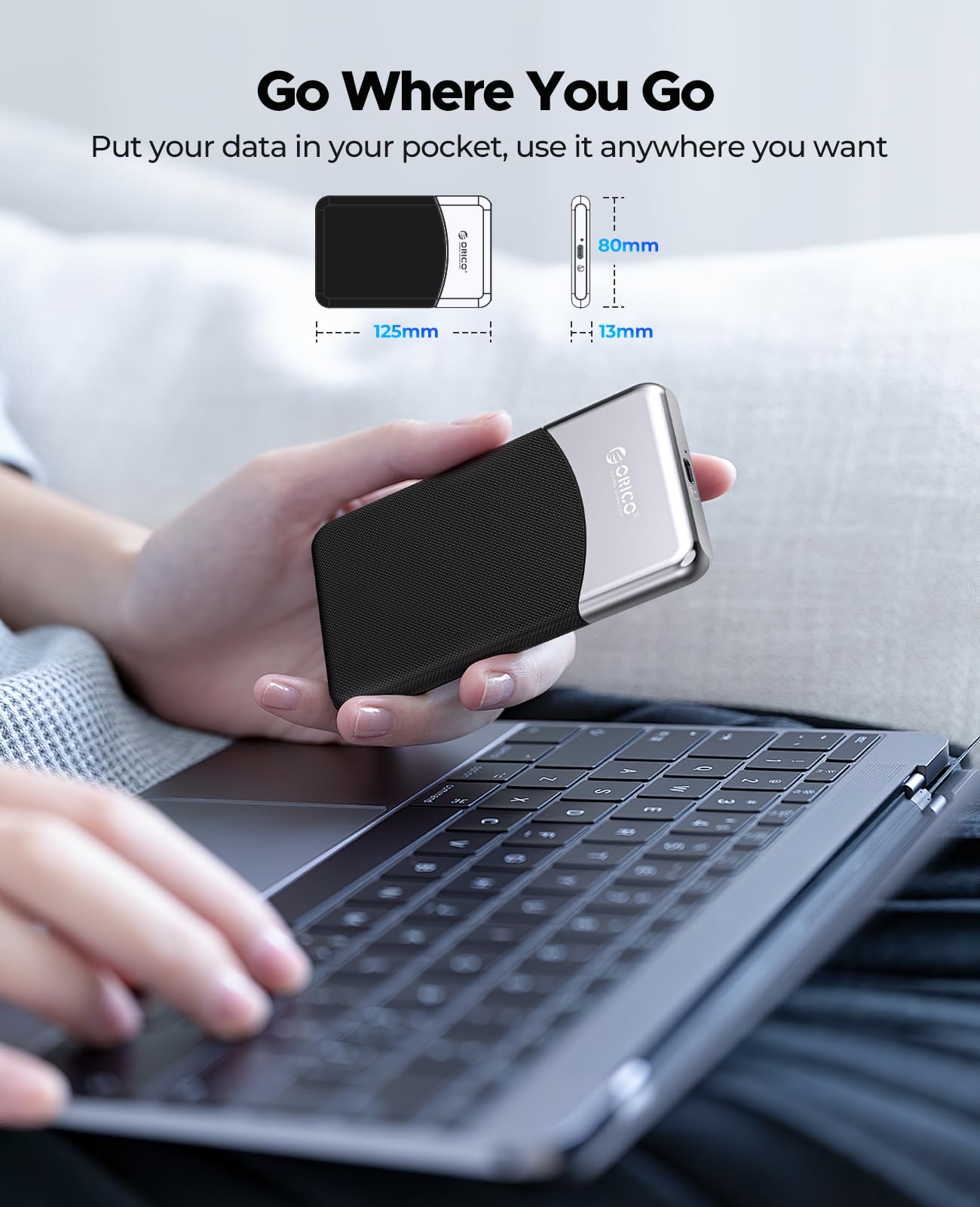 ORICO 1TB SSD Externo con Cable USB C 2 en 1, Disco Duro Externo SSD USB 3.2 Gen 1 hasta 460 MB/s, SSD Portatil para Teléfonos Inteligentes PC Tabletas y Computadoras Portátiles con USB-C- M25PRO