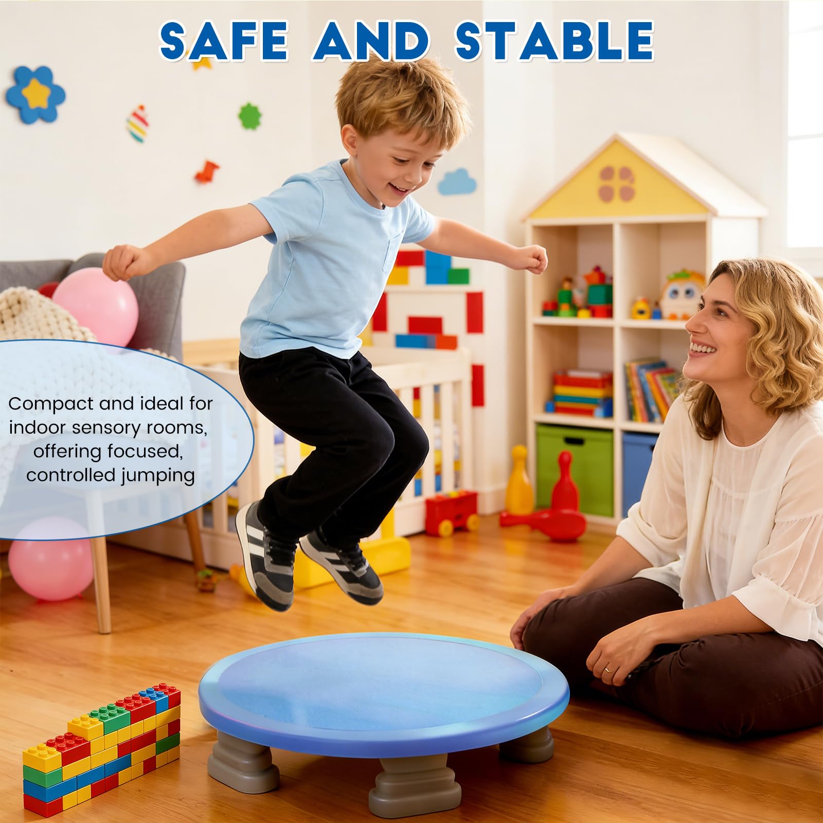 Trampolín Sensorial Para Niños Con Autismo – Base Antideslizante Y Marco Reforzado, Capacidad De 150 Kg, Para Uso En Interior Y Exterior