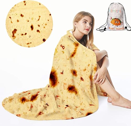 Miniatura 1 de Admitrack - Cobija ligera de tortilla, manta redonda de burrito, cobija redonda graciosa y realista de comida, manta novedosa de burrito para