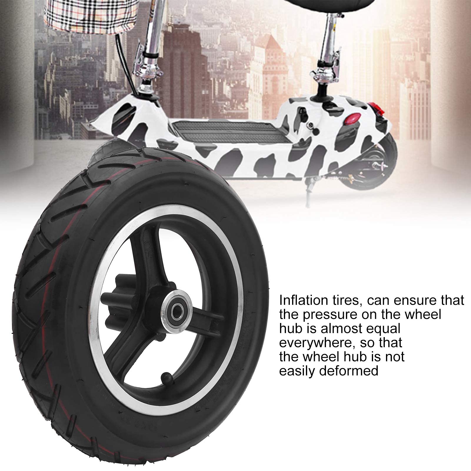 Pneu de scooter ¨¦lectrique 10x2.5 pouces pneu de roue Ebike avec roues de remplacement de moyeu de roue pour Ebike