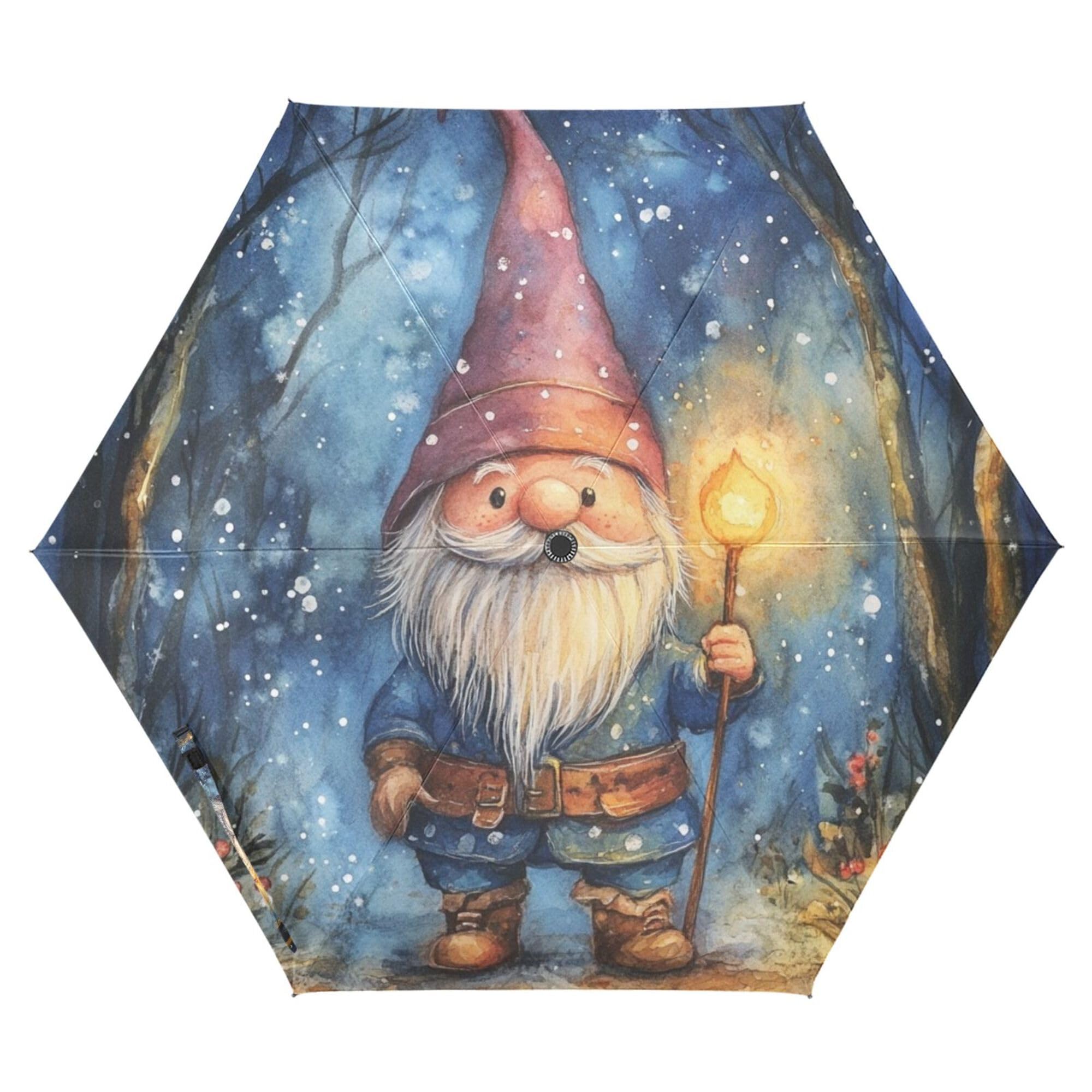 JUNZAN Fairy Tale Winter Gnome Travel Umbrellas 39 Inch Heavy Duty Automatic Open Close Mini Umbrella for Boys Outdoor Defence Accessories