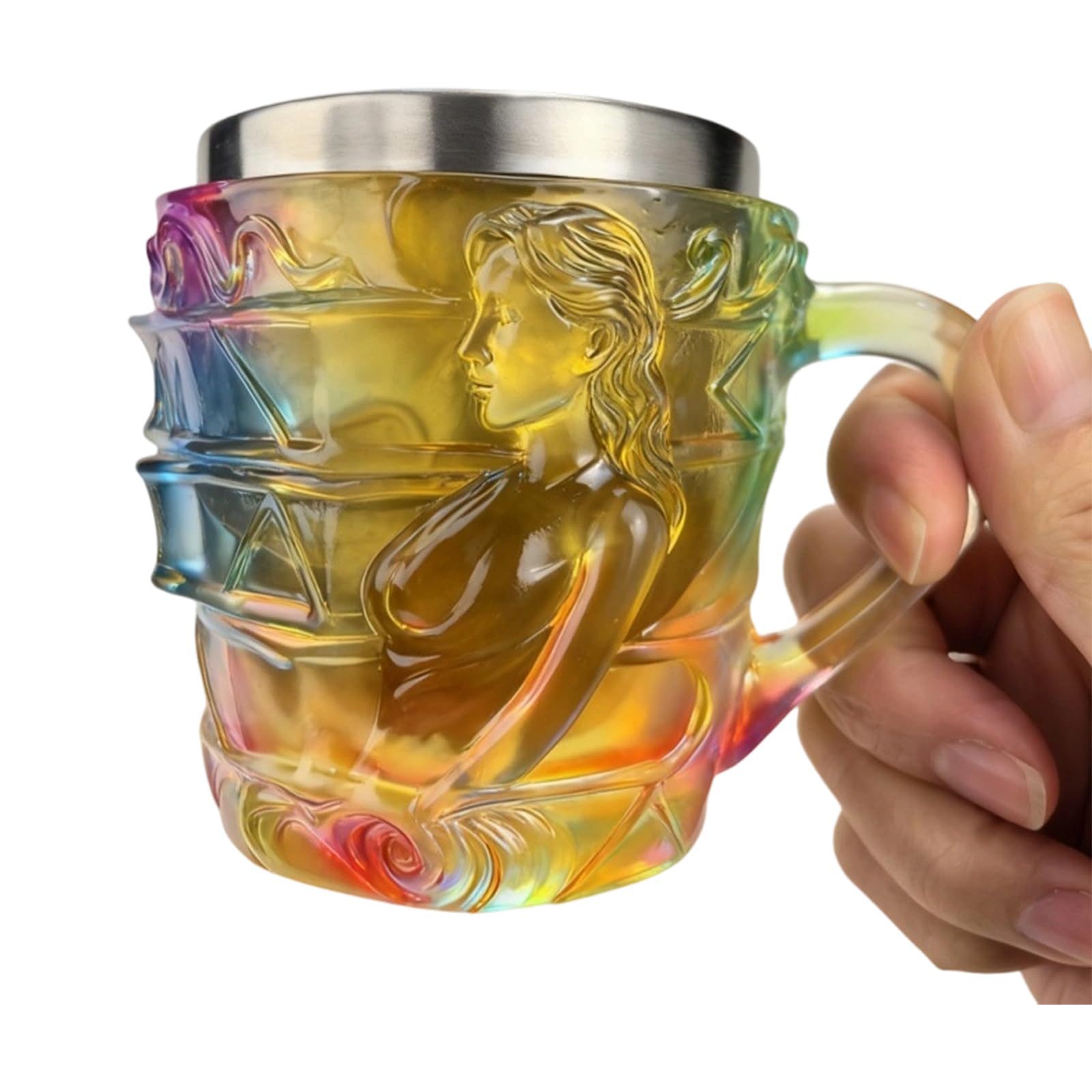 Buxuaaaa Beverage Drinkware Resin and Stainless Steel Mug for Cold Drinks Artistic Coffee Cup with Handle