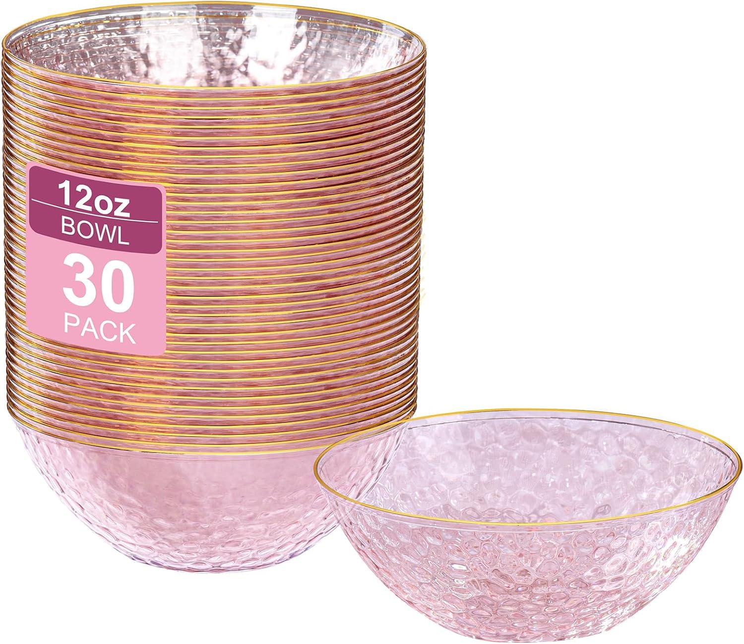 Cuencos de plástico reutilizables rosa y dorado: olvídate de lavar los platos en tus fiestas