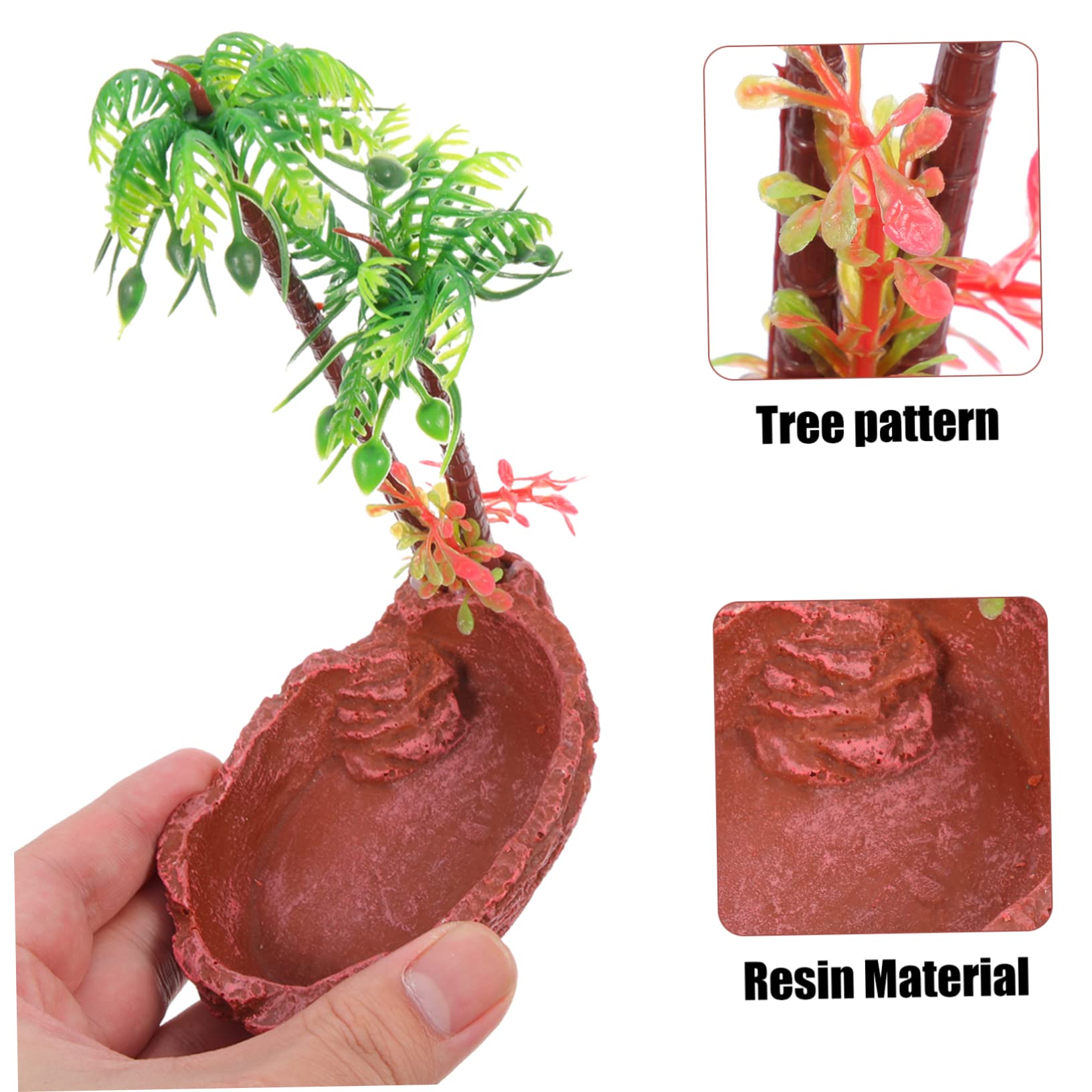 Hemoton Reptile Food Container Natural Coconut Tree Design Feeding Basin for Turtles Lizards Snakes Durable Secure Water Dish for Reptile Tanks and Terrariums