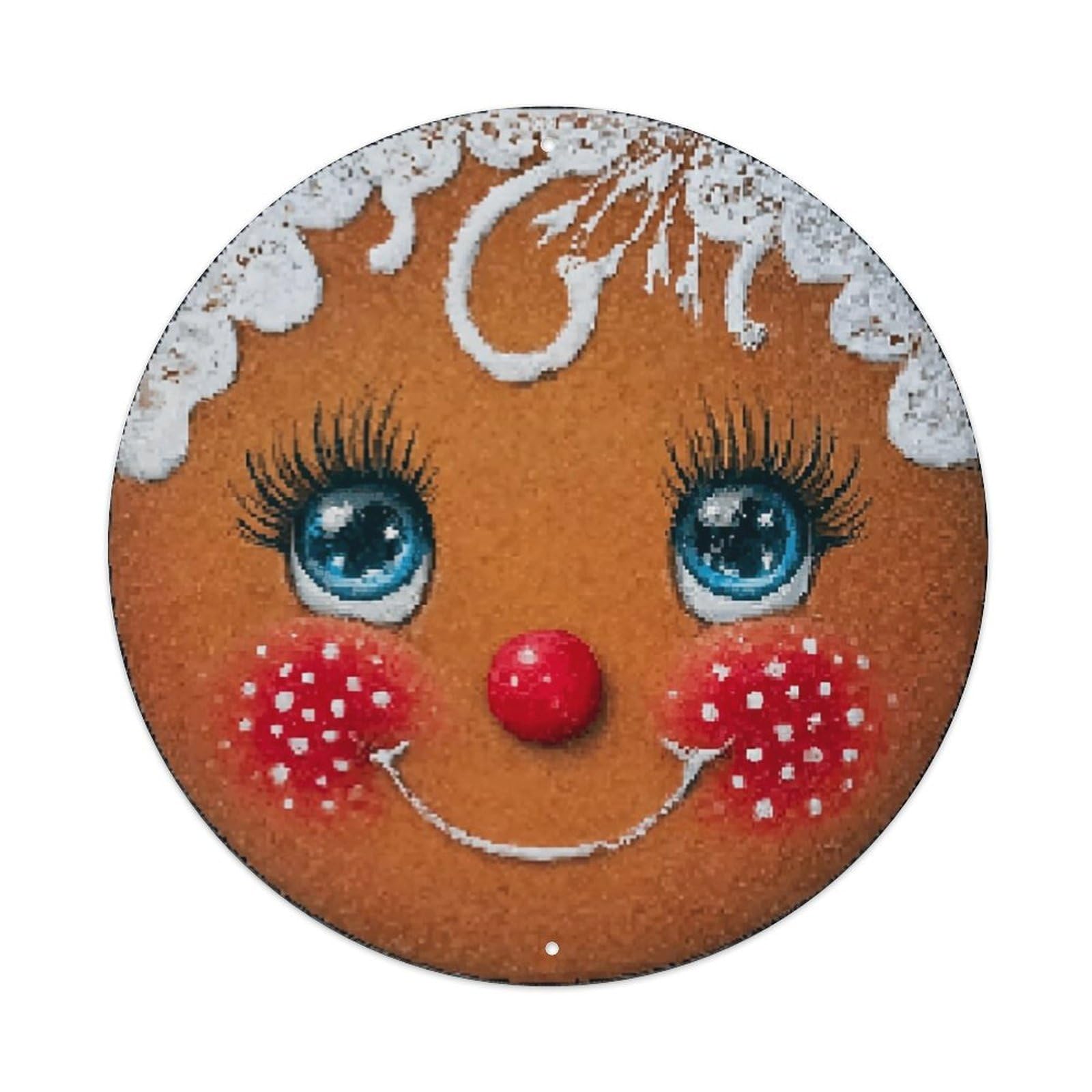 Jdyaojiesheng Vintage Gingerbread Face With Blue Eyes Round Tin Sign Retro Metal Wall Decor Metal Poster, Home Bar Garage Farmhouse Cafe Wall Art Decoration 8X8inch