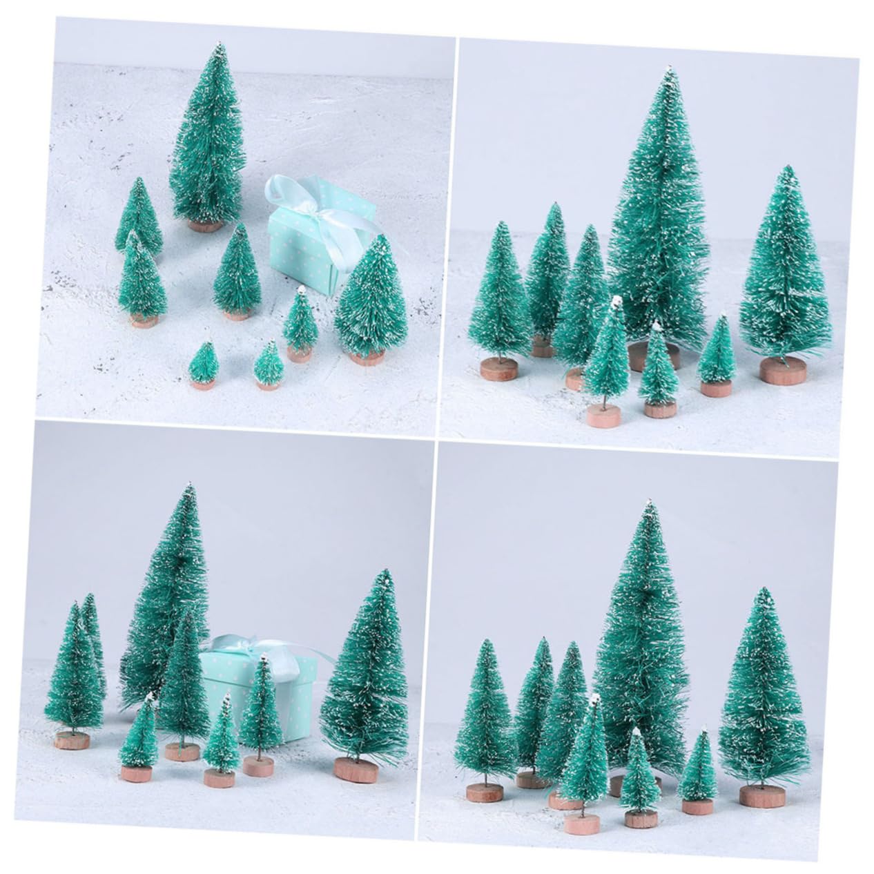 24pezzi Albero di Natale Mini Realistico Blu-verde Ornamento Creativo da Tavolo con Supporto in Legno per Decorazioni Natalizie Regalo da Scrivania
