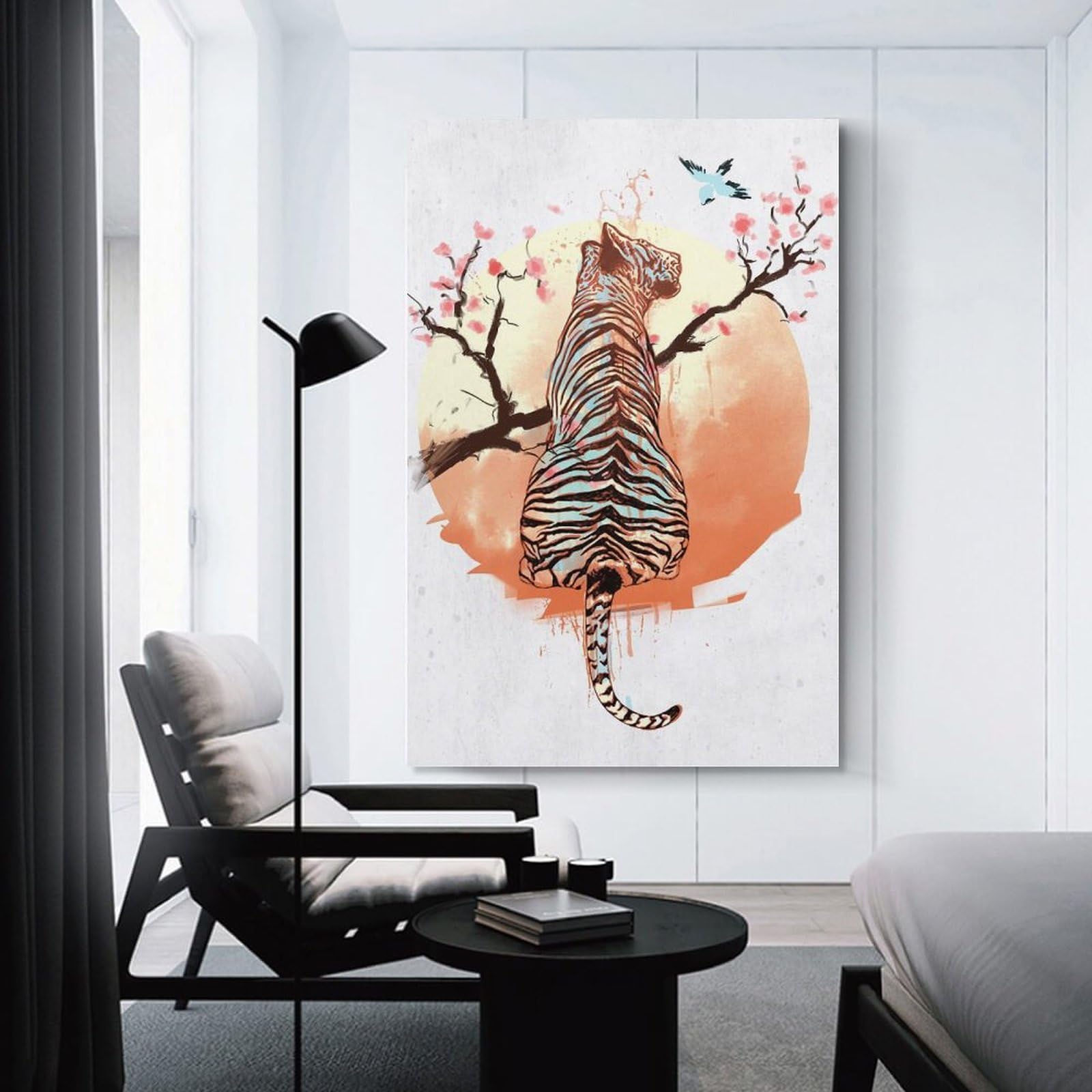 Junmoney Tiger at Sakura Tree Home Decor Wall Art 20x30inch(50x75cm), for Art Walls, Layered Displays Or Homes, A Versatile Canvas Print for Layering