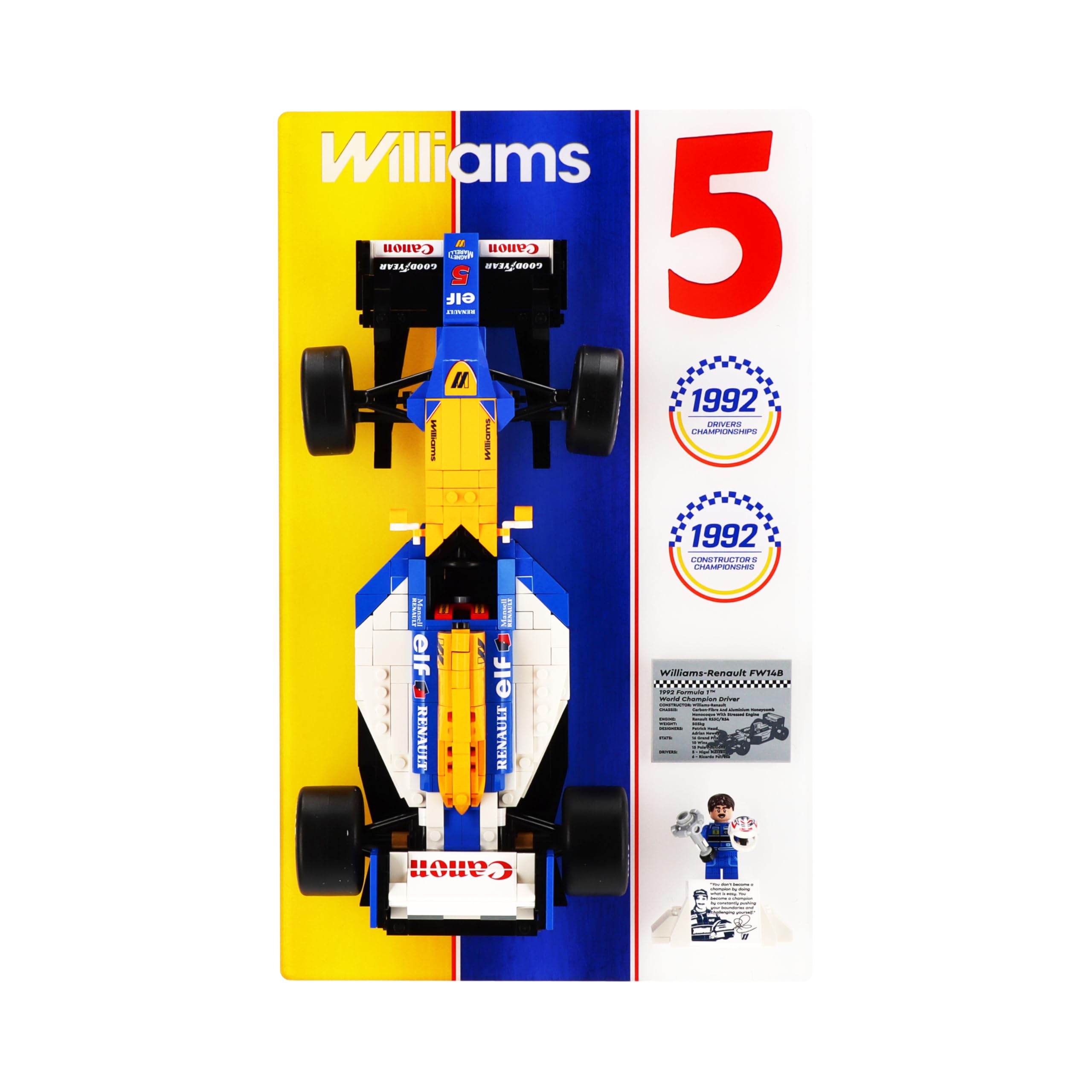 Plexico Multicolor Wall Display For Lego 10353 Williams Racing Fw14b & Nigel Mansell