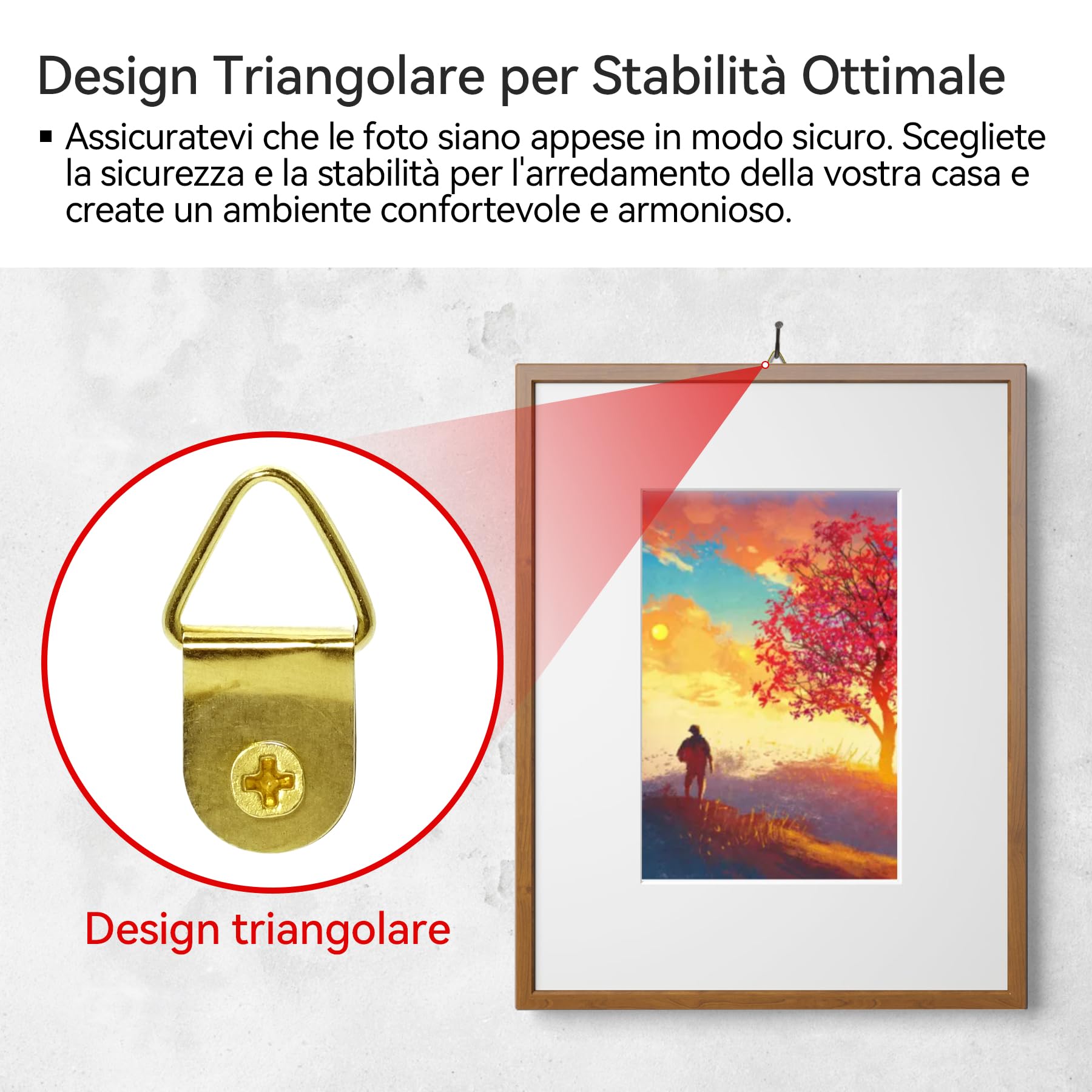 Ganci Per Quadri Con Viti - 30 Pezzi, Triangolo Anello, Oro, Per Appendere Cornici E Decorazioni - Foto 10