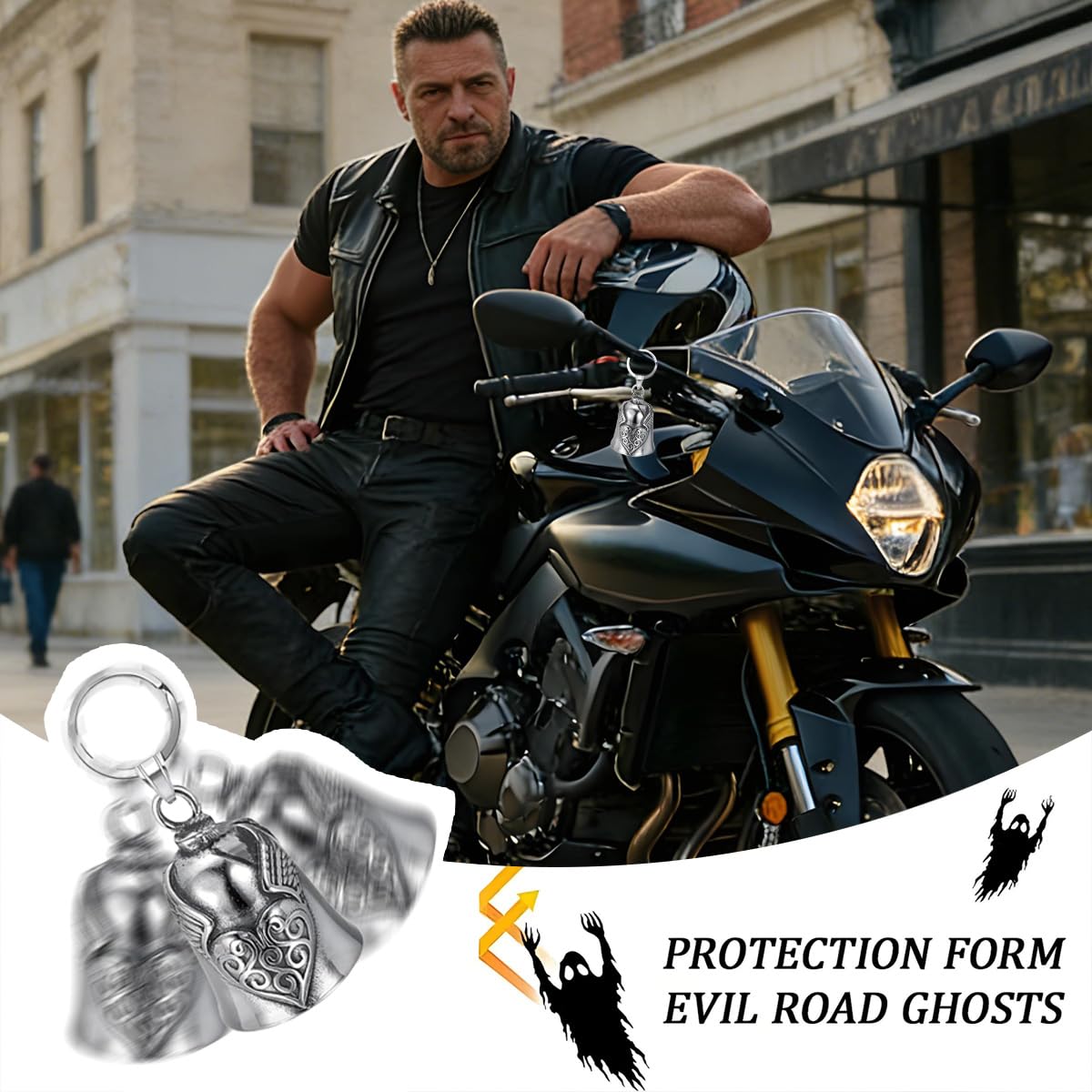 Ruvan Guardian Bell, Clochette Moto Porte Bonheur, Guardian Ride Bell, Guardian Bell Moto Vélo, Acier Inoxydable Moto En Forme D'ange Gardien À Suspendre