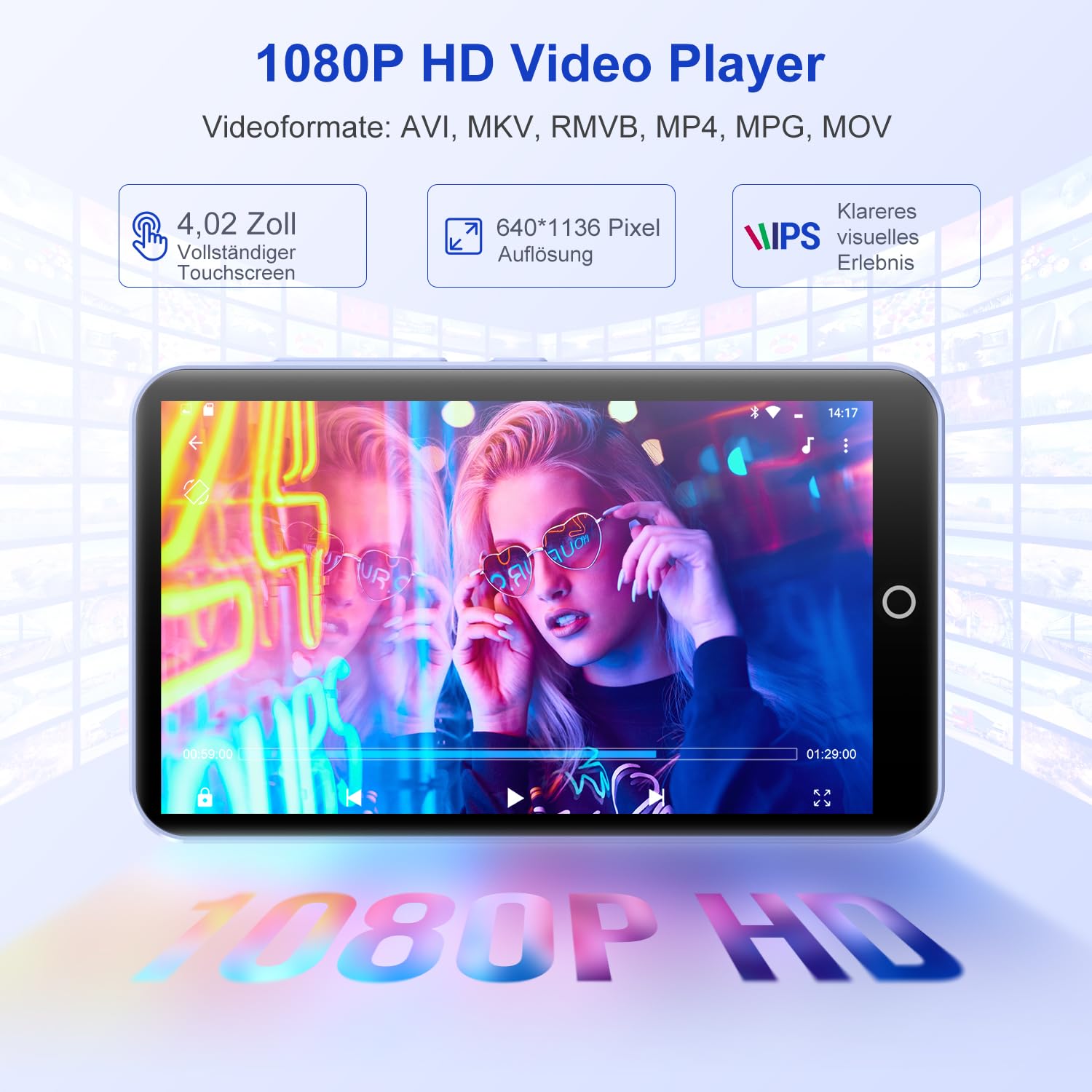 MP3 Player mit Bluetooth WiFi, 80GB MP3-Player mit Kamera, Android MP4 Player mit Spotify, Audible, Amazon Music, Deezer, 4.02" Touchscreen Kinder MP3 Player Musik Player mit Lautsprecher, FM Radio