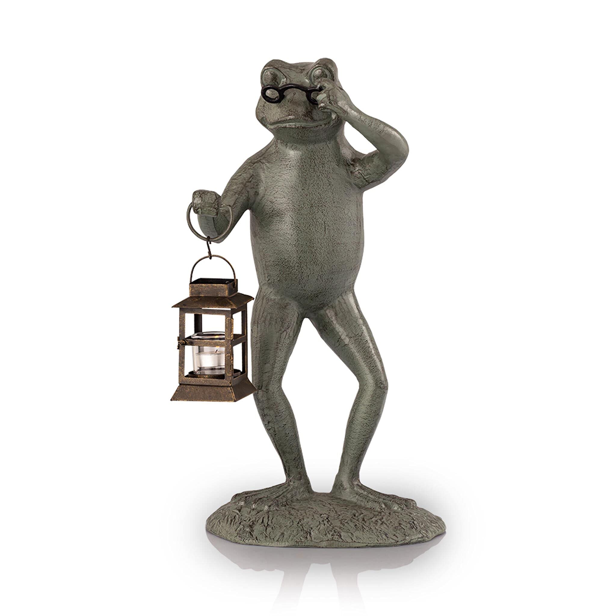SPI Home Cast Aluminum Professor Frog Garden Lantern Candle Holder Statue, Bronze